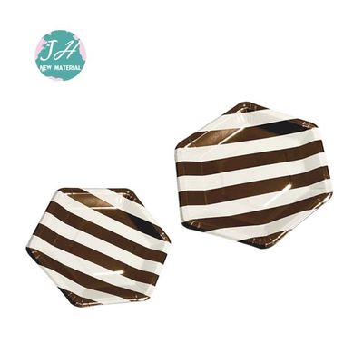 9inch άσπρο χρυσό μεταλλικό ριγωτό στρογγυλό μίας χρήσης πιάτο εγγράφου